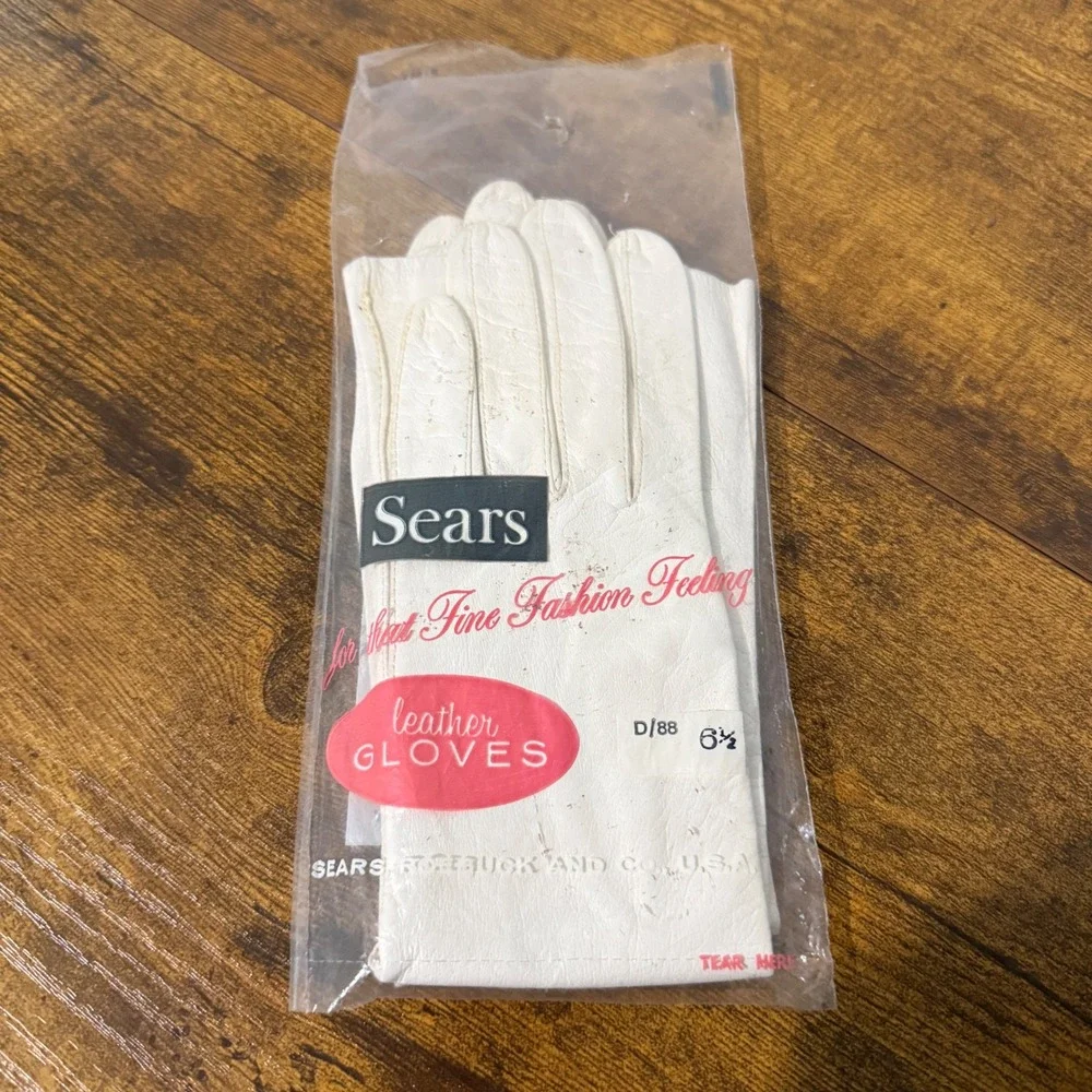 Vtg Sears White Leather Opera Gloves Size 6.5 Long Evening Formal Prop Costume